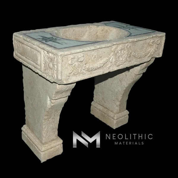 Limestone with Marble Inlay Sink
