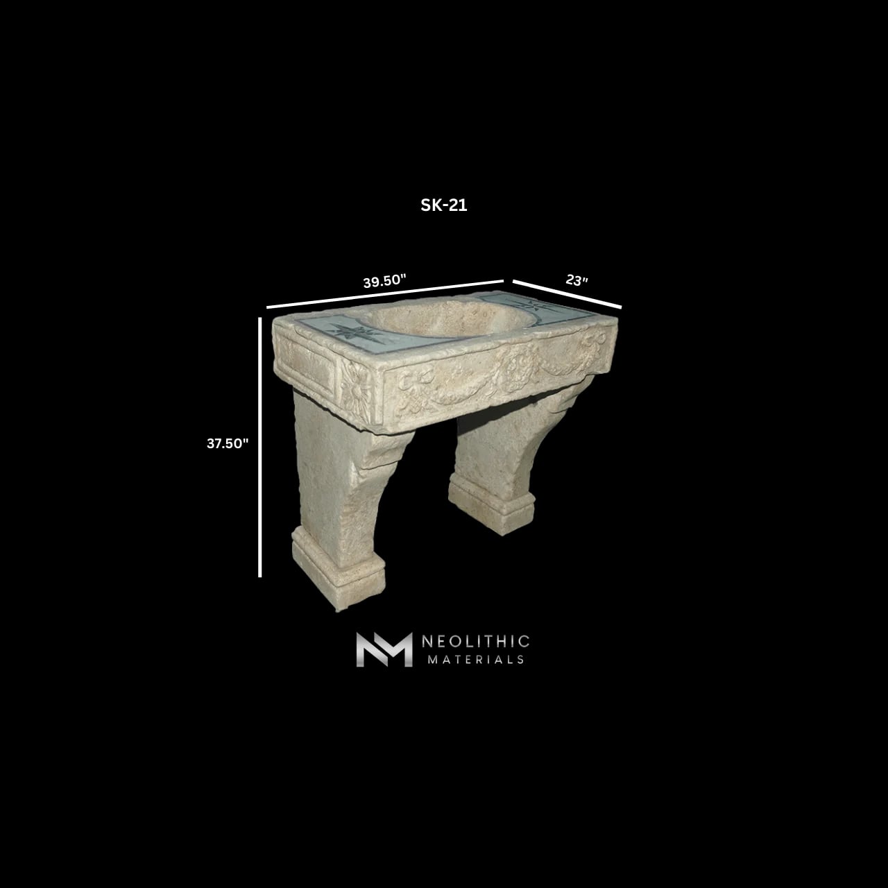 Limestone with Marble Inlay Sink thumbnail 3